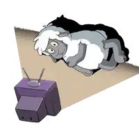 a cartoon of a sheep and a cat laying on a purple box