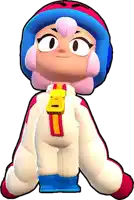 a cartoon character is wearing a blue helmet and a white outfit with a yellow buckle that says id