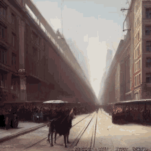 a painting of a horse drawn carriage in a city with a caption that says ' general graylin '