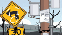 a cartoon drawing of a street sign that says 30 on it