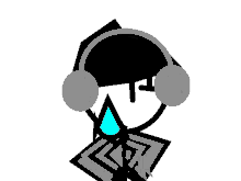 a stick figure wearing headphones with a blue tear coming out of his nose