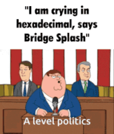 a cartoon of peter griffin sitting at a podium in front of a microphone with the caption i am crying in hexadecimal