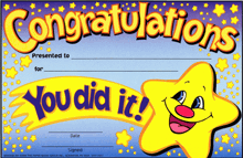 a congratulations card with a smiling yellow star