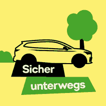 a skoda auto versicherung logo with a car and tree