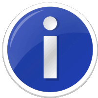 a blue button with a white letter i in the center