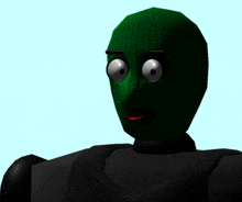 a cartoon character is wearing a green mask and has a surprised look on his face