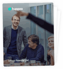 a happieo official feature list shows a group of people