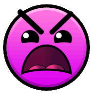 a purple circle with an angry face and a black rim