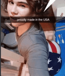 a man is proudly made in the usa and is sitting on a toilet