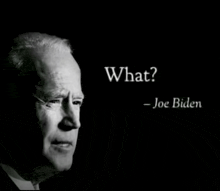 a black and white photo of joe biden with the words what written below him