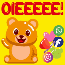 a teddy bear is surrounded by social media icons and the word oieeee