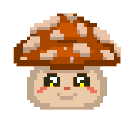 a pixel art drawing of a mushroom with the letter a on its face