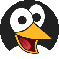 a cartoon penguin with a yellow beak and white eyes