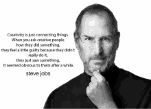 a black and white photo of steve jobs with a quote on it