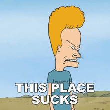 a beavis and butthead cartoon with the words this place sucks