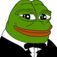 a green frog wearing a black tuxedo and bow tie .