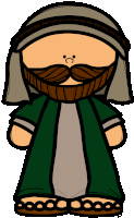 a cartoon drawing of a man with a beard wearing a green robe