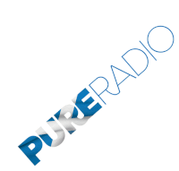 a blue and white logo that says pureradio