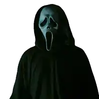 a person wearing a scream mask and a hooded cape
