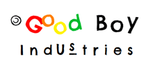 a logo for good boy industries with a colorful circle in the middle