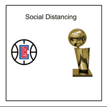 a picture of a basketball and a trophy with the words social distancing above it