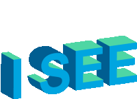 the word isee is written in blue and green on a white background