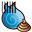 a cartoon drawing of a blue object with a spiral on it next to a brown object .