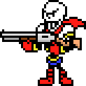 papyrus is holding a gun in a pixel art .