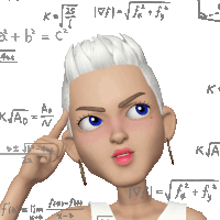 a cartoon girl is surrounded by mathematical equations including k = 2s