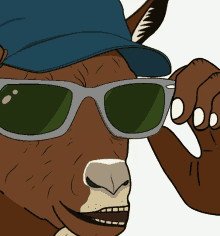 a cartoon donkey wearing sunglasses and a baseball cap