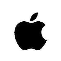 a silhouette of an apple with a leaf on it