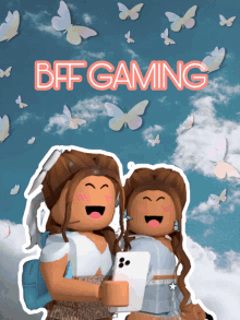 a picture of two girls with the words bff gaming written above them