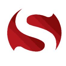 a red and white logo with the letter s