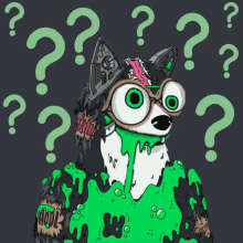 a cartoon drawing of a dog with green liquid coming out of its mouth and the word hodl on its arm