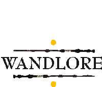 a logo for wandlore with two wands and a yellow ball