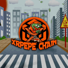 a frog on a skateboard with the words xrpepe chain below it