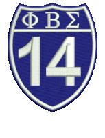 a blue highway sign with the number 14 and the letters fbs on it