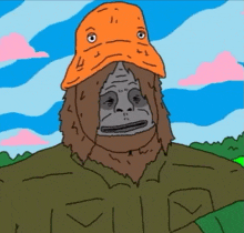 a cartoon drawing of a bigfoot wearing a hat