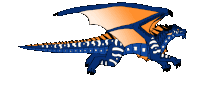 a drawing of a blue and orange dragon flying