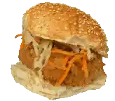 a chicken sandwich with carrots and cabbage on a bun