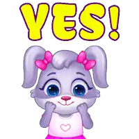 a cartoon rabbit with a pink bow on her ears says yes