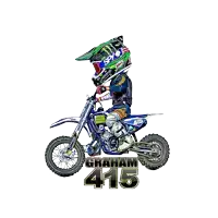 a drawing of a person riding a dirt bike with the name graham 415 on the bottom