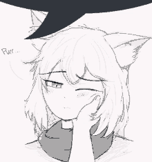 a drawing of a girl with cat ears and the word purr