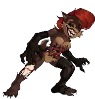 a pixel art drawing of a werewolf with a huge smile on her face