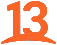 an orange number 13 with a white outline on a white background