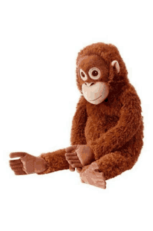 a brown stuffed monkey is sitting down on a white background