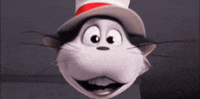 a cartoon cat wearing a top hat with a red band