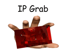 a hand holding a card that says ip grab on it