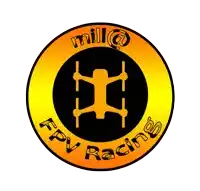 a logo for mill @ fpv racing with an orange circle