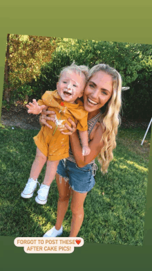 a woman is holding a baby with cake on his face and the caption says forgot to post these after cake pics